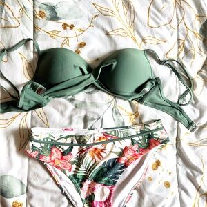 Cupshe Green Bikini Set with Tropical Print